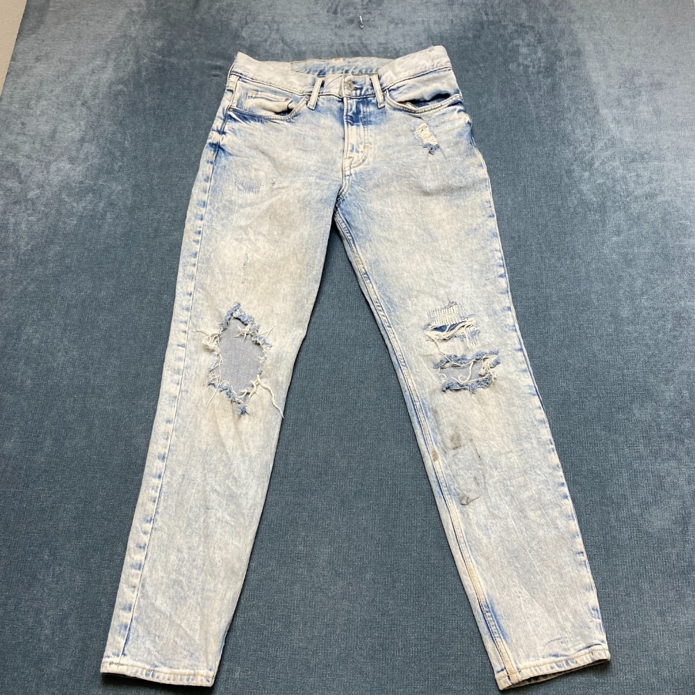 &Denim Jeans Mens 30x32 Blue Cotton Slim Fit Tapered Leg Mid Rise Distressed
